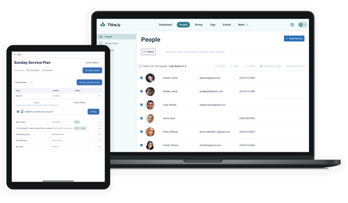 screenshot of Tithely Church Management